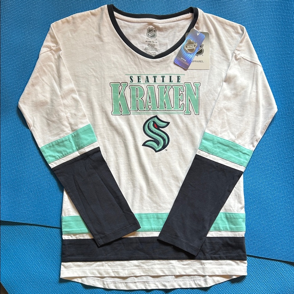 NHL Seattle Kraken Kids Long Sleeve Tee - White and Teal